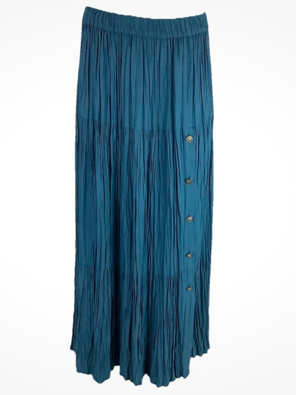 DMWT Sz M Maxi Pleat Western Coastal Cowgirl Festival Boho Button Skirt Blue